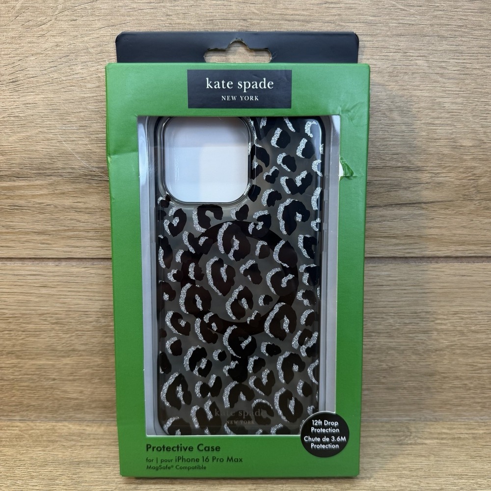 Kate Spade iPhone 16 Pro Max Case Protective MagSafe Black Silver Leopard